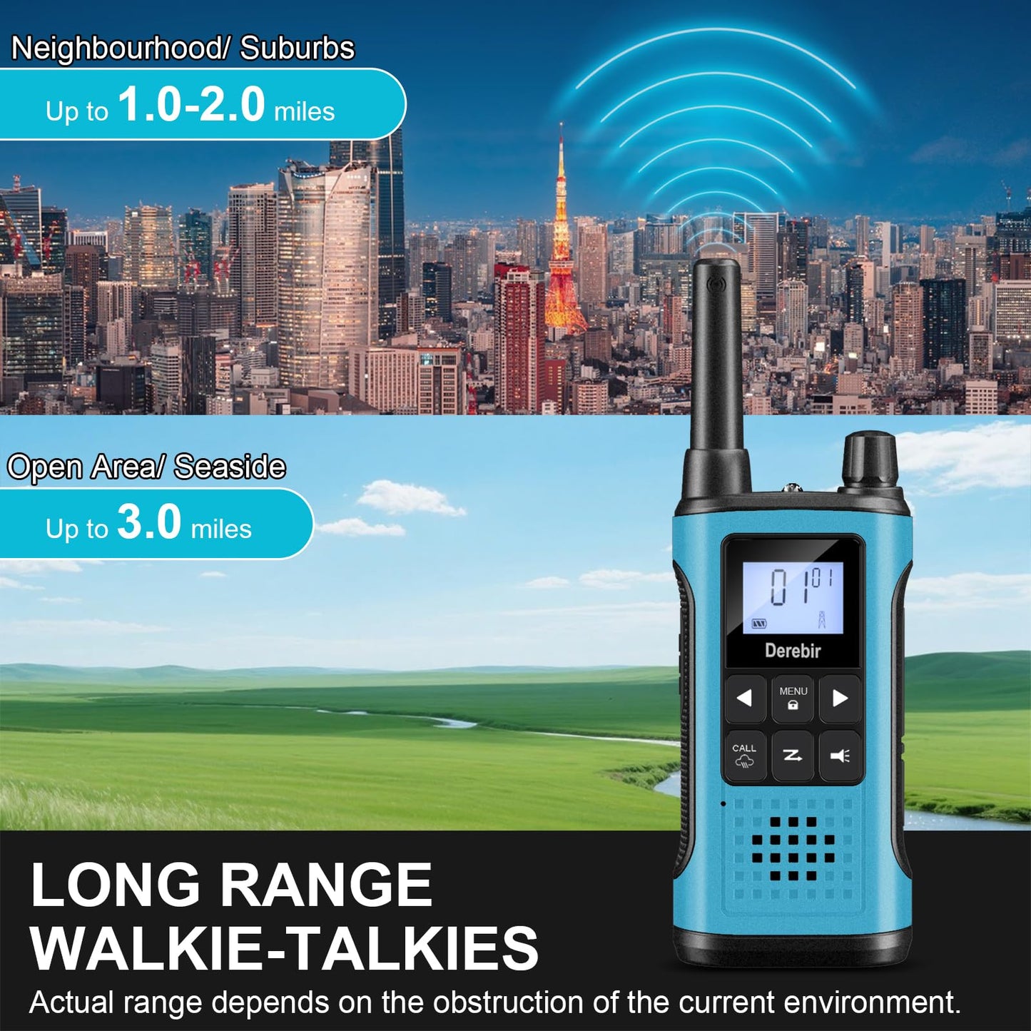 Derebir Walkie Talkies for Adults-4 Pack, Rechargeable Walkie Talkies Long Range 22 FRS Channel 2-Way Radios with NOAA Weather Alert,VOX,Flashlight and 1500mAh Li-ion Battery for Family Hiking Camping