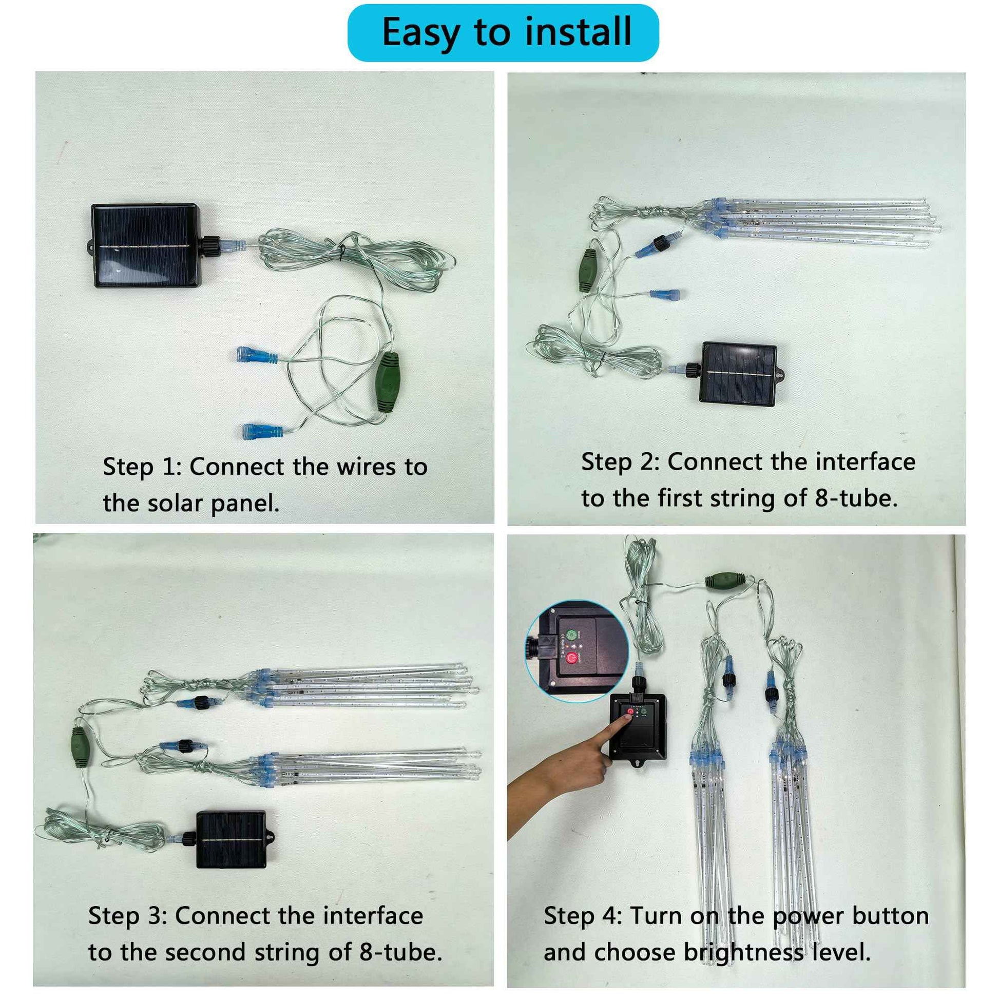 Kwaiffeo Solar Lights Outdoor, 16 Tubes(Equivalent to 2 Sets of 8-Tube) Meteor Shower Light for Garden Yard Tree Outdoor Bushes Decorations