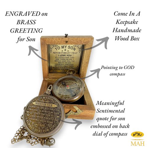 Brass Compass Gift – to My Son Never Forget that I Love You, Sentimental Keepsake Gift from Mom Dad & Grandparents for Graduation, Baptism, Confirmation, Communion, Birthday, Back to School Best Gift