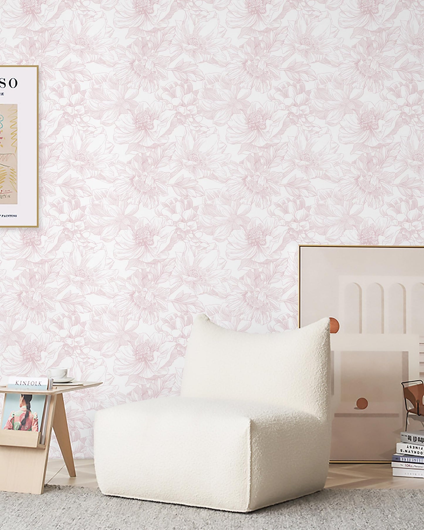 Dimoon 78.7"x17.3" Peel and Stick Wallpaper Floral Contact Paper Boho White Pink Flower Wallpaper Removable Wall Paper Self Adhesive Modern Contactpaper for Cabinets Drawers Bedroom Thicken Vinyl