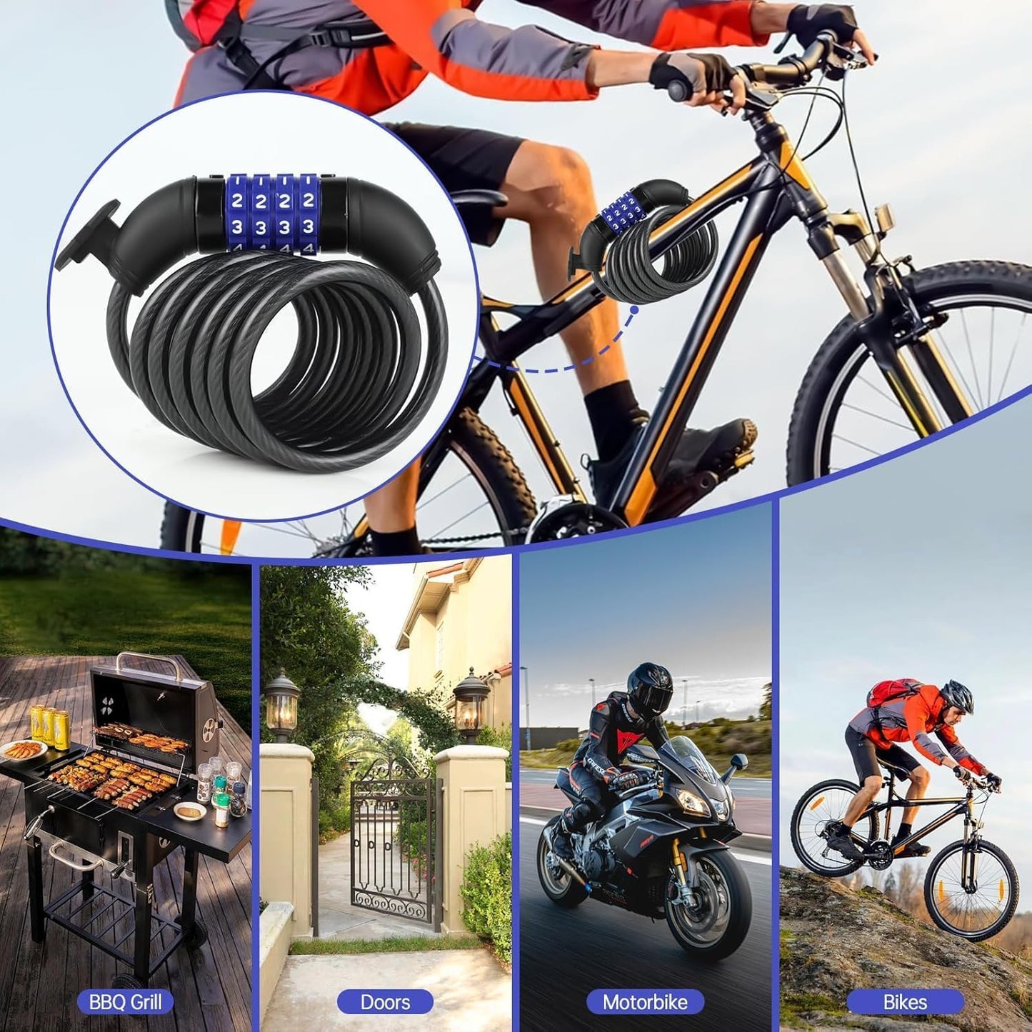 Skiennix 4-Digit Security Bike Lock Cable - Anti-Theft Resettable Combo Lock for E-Scooters & Bicycles
