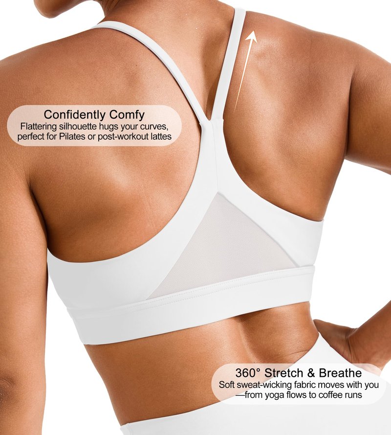 Sports Bras for Women High Support - Womens Spaghetti Strap Padded Yoga Sports Bra - Soft Comfy Y Back Workout Tops Gym, White, M