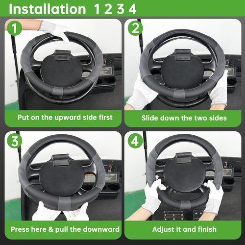 10L0L 13 Inch Golf Cart Steering Wheel Cover for EZGO TXT & RXV, Anti Slip PU Leather & Comfortable Grip Feeling-Black Grey
