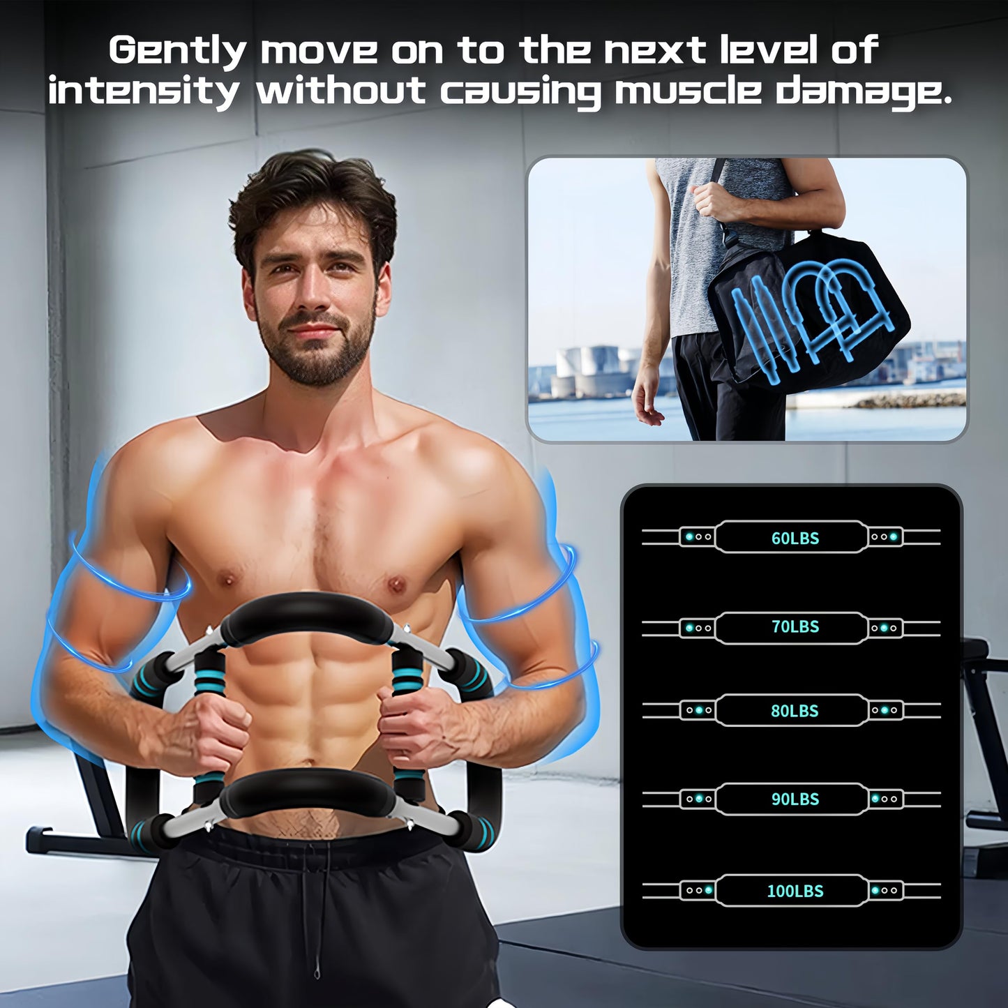 Huitban Twister Arm Trainer, 60-100lb Adjustable Chest & Arm Workout Tool, Arm Strengthener for Men & Women, Portable Detachable Upper Body Fitness Machine for Home & Gym