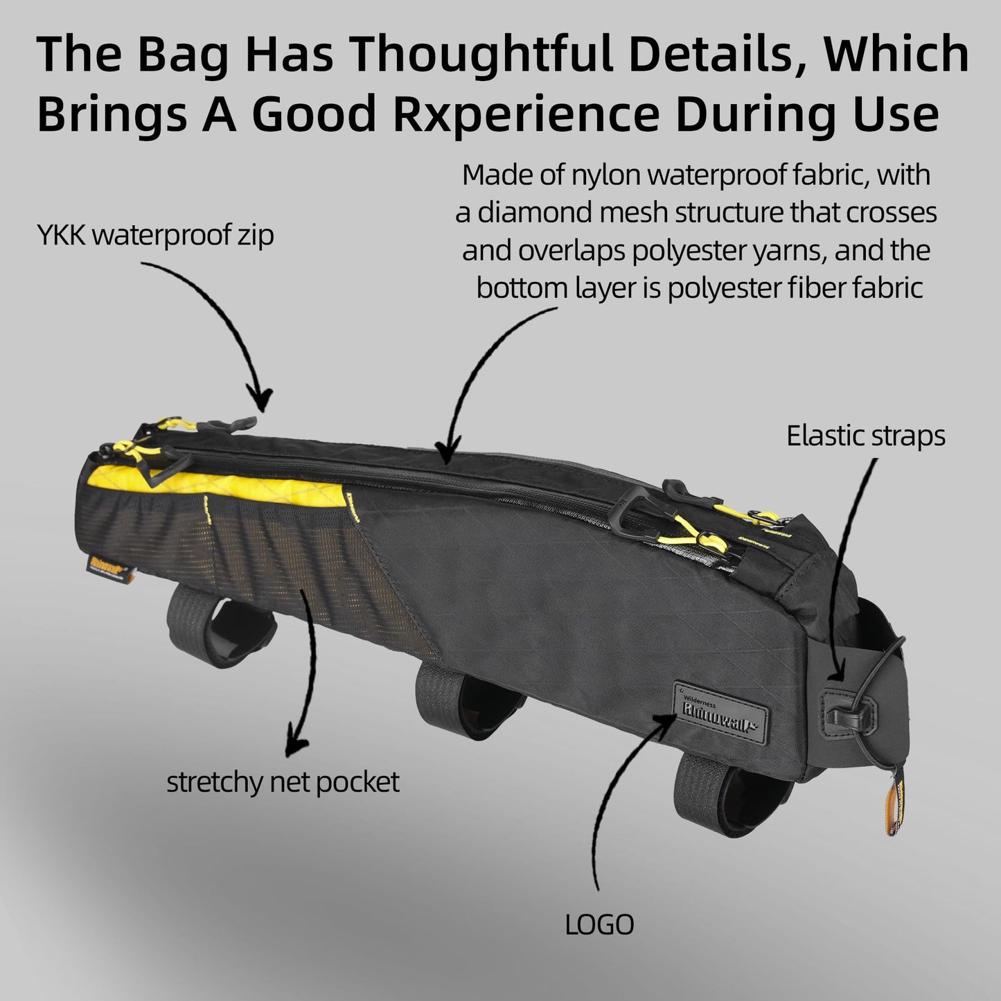 Rhinowalk Bike Top Tube Bag Bike Frame Bag 2.1L Waterproof Bicycle Bag Professional Cycling Accessories for Mountain Road Bike(Large)-Black