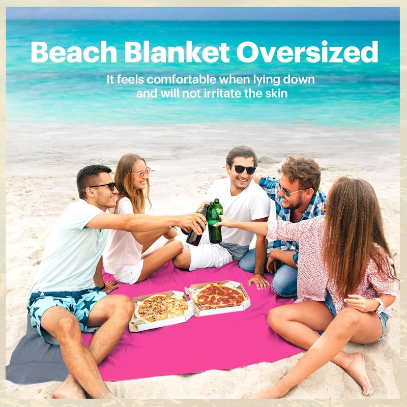 EASYFUN Beach Blanket Sandproof Oversized, 79''×83'' Extra Large Beach Mat, Portable Picnic Mat for Travel Camping Hiking, Lightweight Beach Essentials Family Water Resistant Mat Nylon 210T