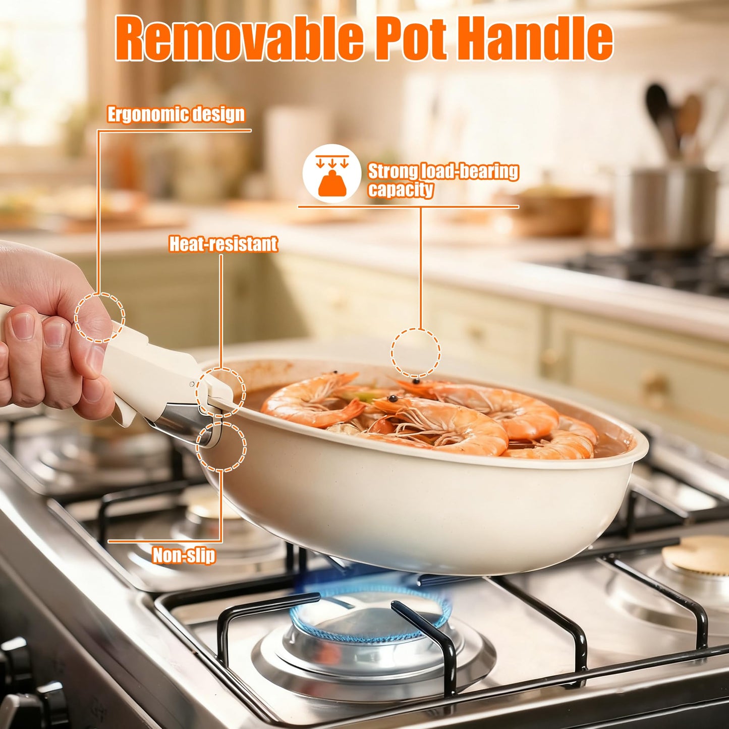 QCCTPUU Removable Pot Handle 2PCS, Detachable Replacement Handle for Pots and Pans, Universal Replacement Compatible with Most Cookware, Durable and Heat-Resistant (White)