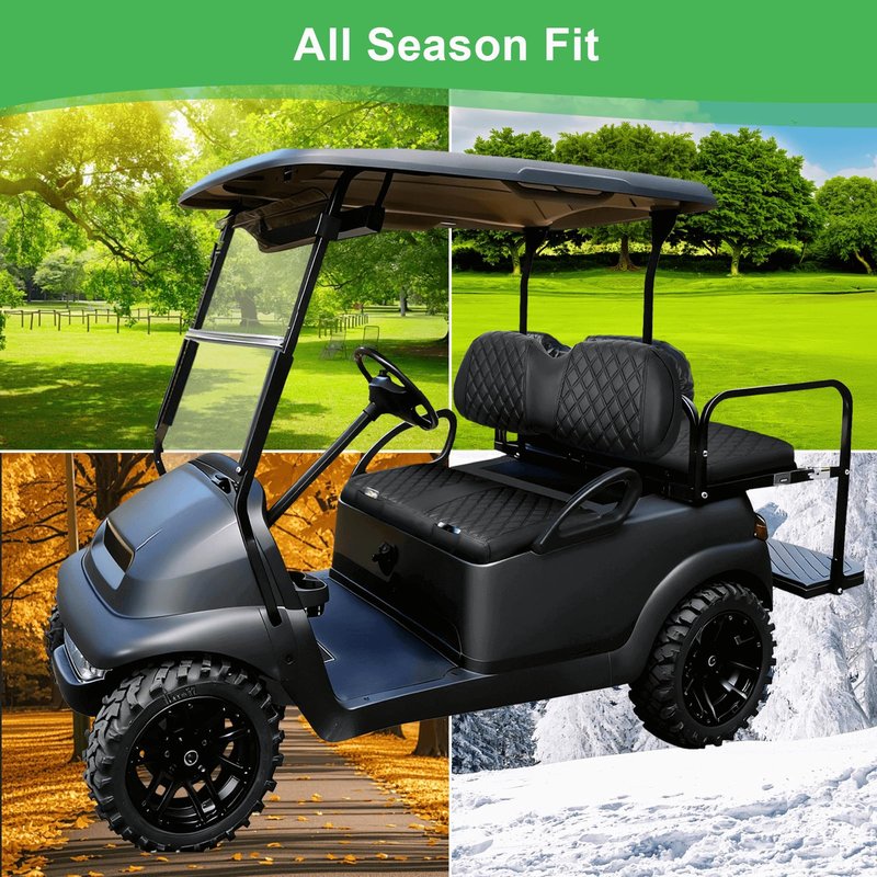 LEAPGOMAX 4PCS Golf Cart Seat Covers Front and Rear Set Fit for Club Car Precedent OEM Standard Seat Seat Thick Leather Custom Diamond Comfortable, Anti-Scratch, No Staples Black