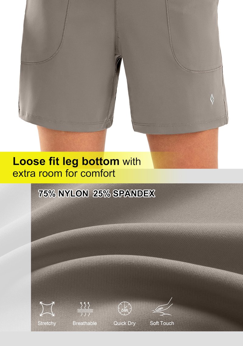 SANTINY Women's 6'' Athletic Long Shorts with 4 Pockets High Waisted Bermuda Shorts for Women Walking Running Casual (Light Khaki_M)