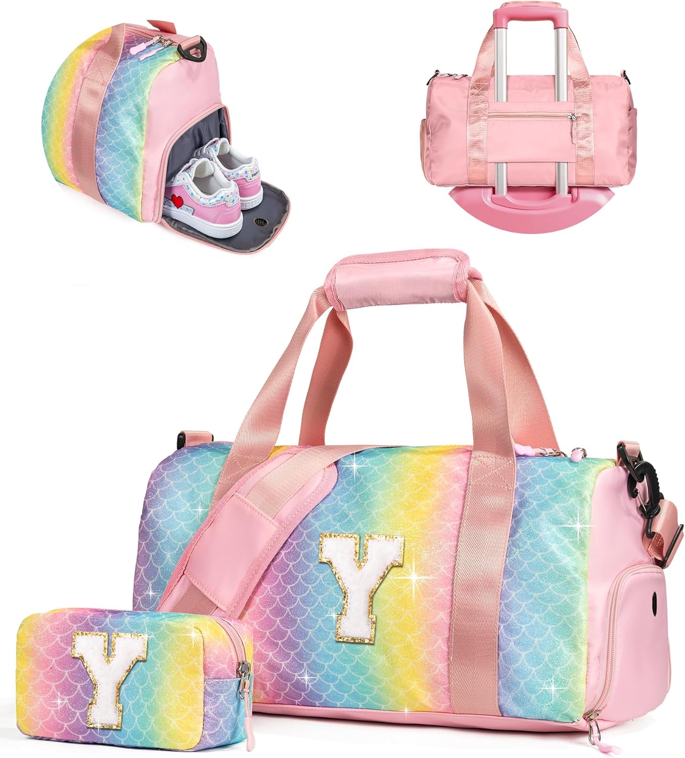 Skiennix Girl Gym Bag - Personalized Weekender Tote with Shoe Compartment & Makeup Pouch | Ideal Birthday & Graduation Gift (Letter Y)