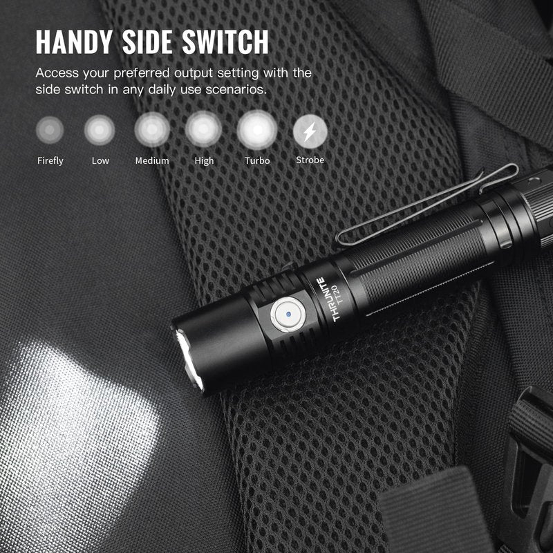 ThruNite TT20 Tactical Flashlight High 2010 Lumens, Super Bright USB-C Rechargeable LED Flashlight, 305M Long Throw Handheld EDC Flashlight with 6 Modes & Dual Switch for Hunting Camping Emergency