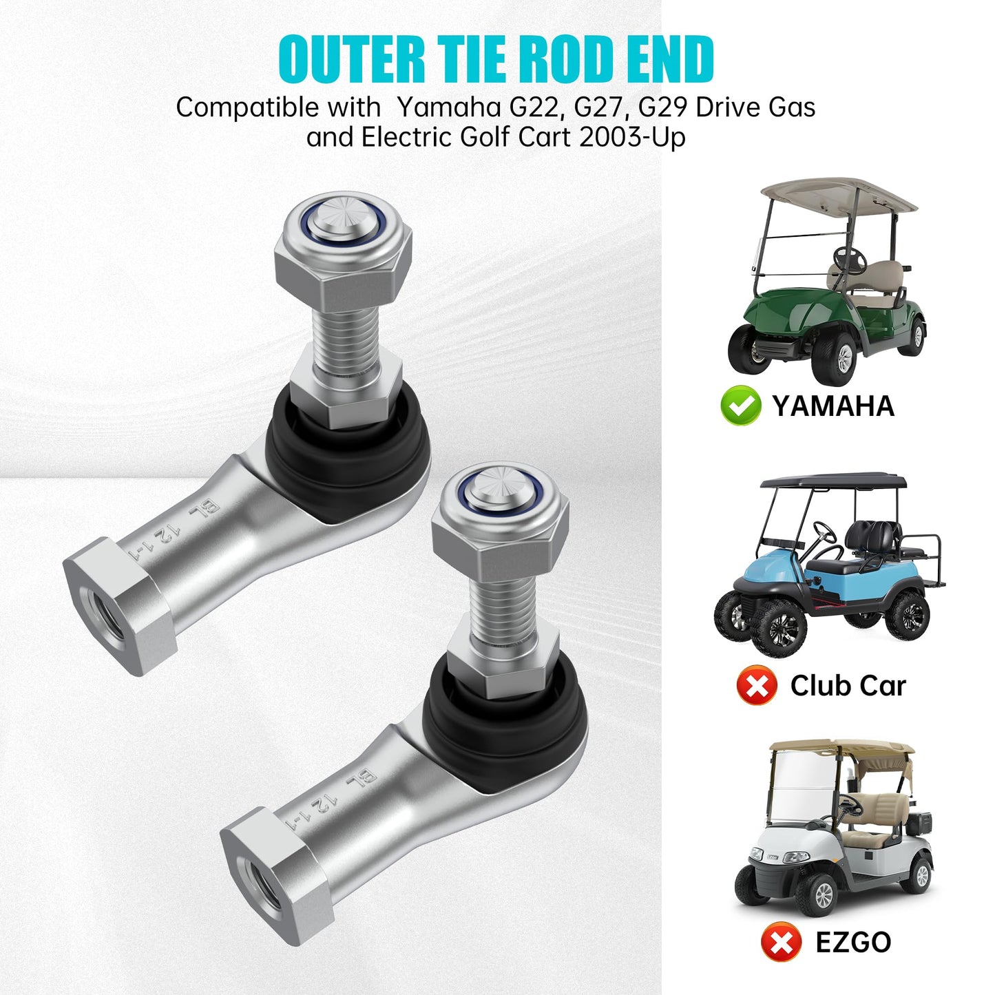 10L0L Golf Cart Outer Tie Rod End Ball Joint Kit for Yamaha G22, G27, G29 Drive Gas and Electric Golf Cart 2003-Up