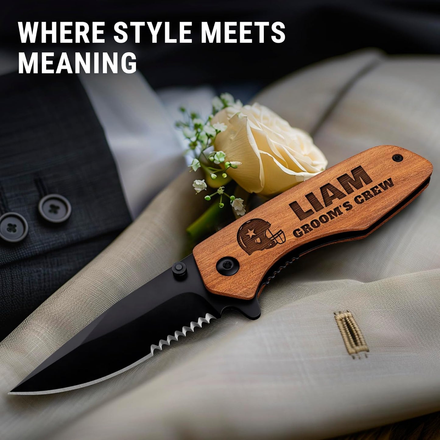 Skiennix Personalized Pocket Knife Set - Custom Engraved Folding Knives for Groomsmen | 3-Piece Gift Set