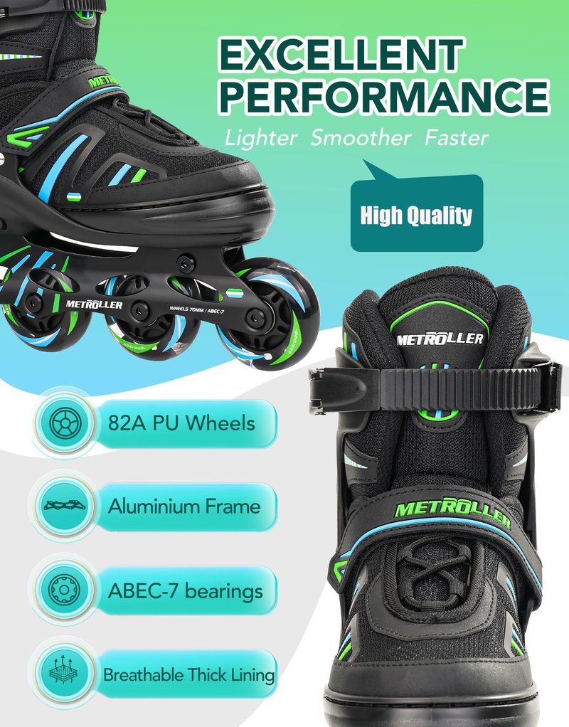 METROLLER Adjustable Inline Skates for Girls Boys with Light up Wheels Roller Skates Kids Youth Fun Beginner Blades Youth Ages 5-8 8-12 Adults Outdoor