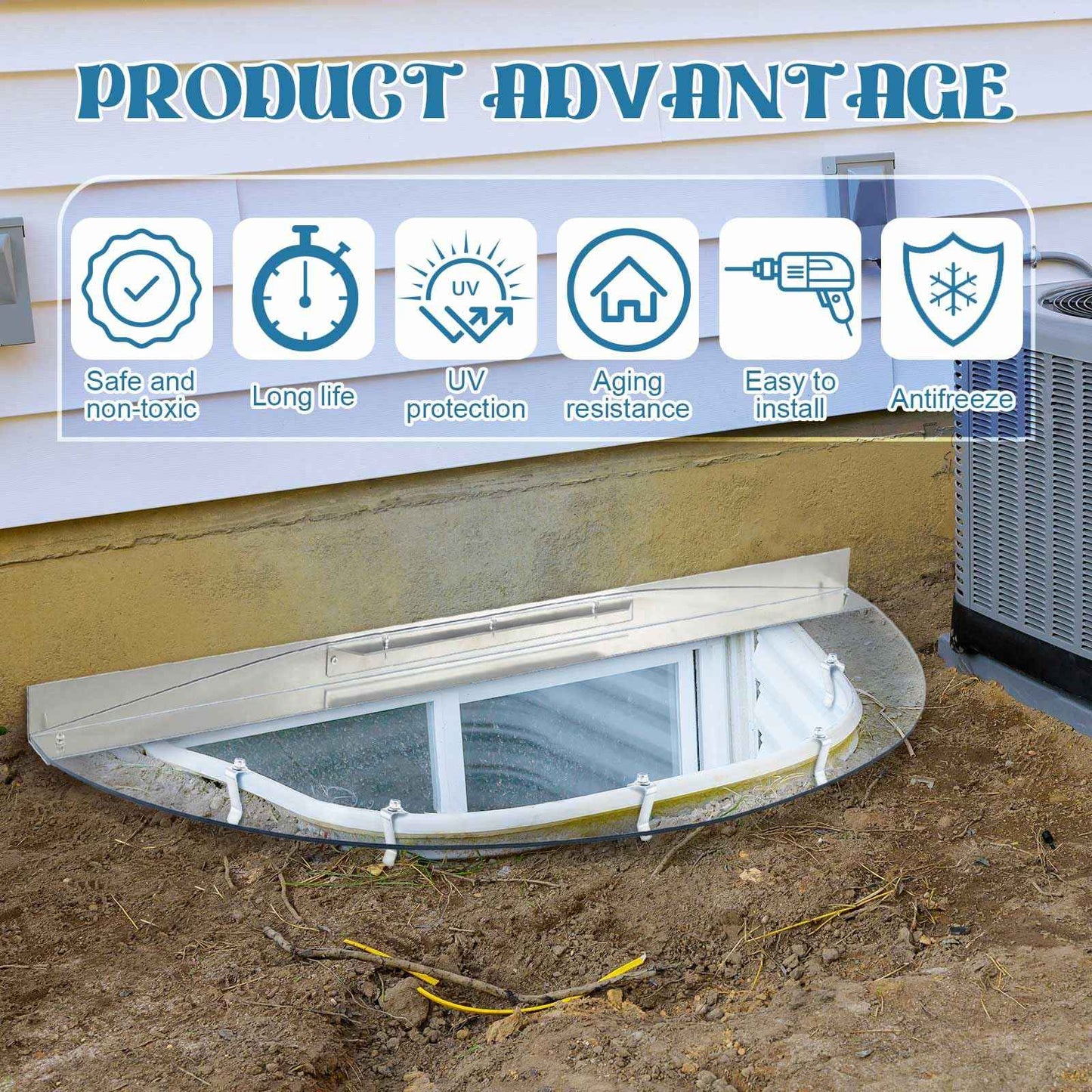 42" W x 17" L Sloped Heavy Duty Egress Window Well Covers with Rust-free Aluminum Bracing UV Resistant Clear Elongated Polycarbonate Basement Outside Window Cover Against Debris for Garden Yard