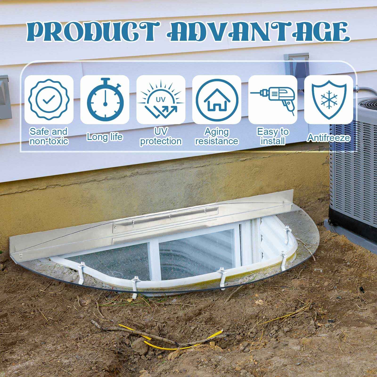 42" W x 17" L Sloped Heavy Duty Egress Window Well Covers with Rust-free Aluminum Bracing UV Resistant Clear Elongated Polycarbonate Basement Outside Window Cover Against Debris for Garden Yard