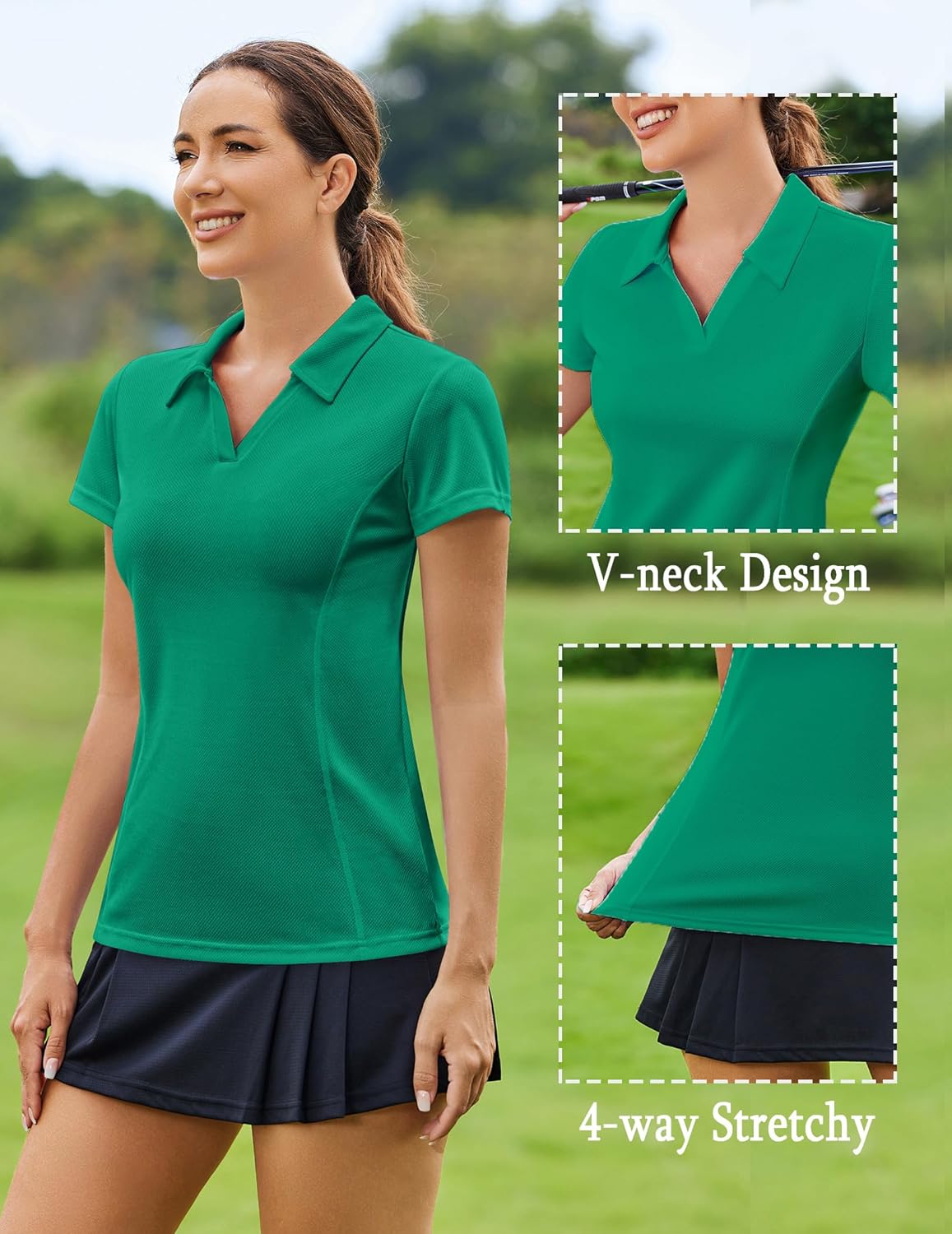 PINSPARK Women's Golf Shirt - Short Sleeve V-Neck Polo | Quick Dry Tennis & Pickleball Top