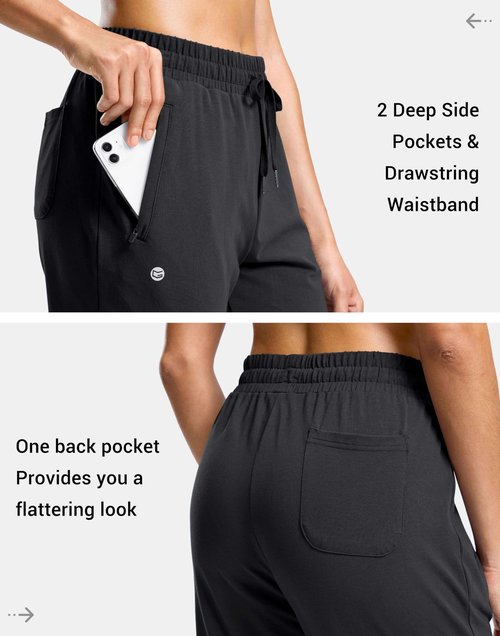 G Gradual Women's 30"/32"/34" Inseam Tall Sweatpants Cotton Joggers with Zipper Pockets Yoga Lounge Athletic Pants for Women(Black,L34_L)