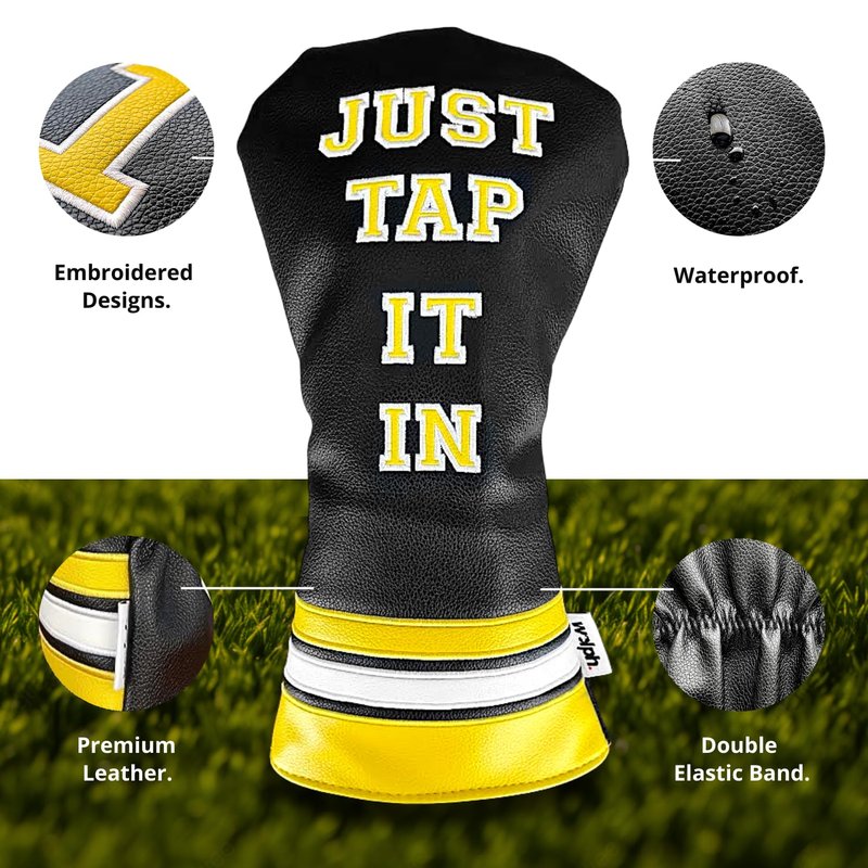 Wolph Happy Gilmore Golf Club Covers - Funny 'Just Tap It in' Driver Headcover - Premium Leather - Personalized Golf Club Covers - Golf Accessories for Men and Women, Fits Any Size.