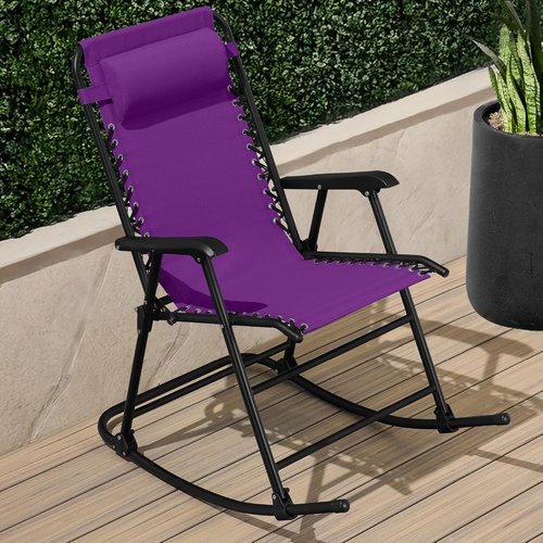 Best Choice Products Outdoor Zero Gravity Rocking Chair - Folding Reclining Patio Lounge with Adjustable Pillow, Amethyst Purple