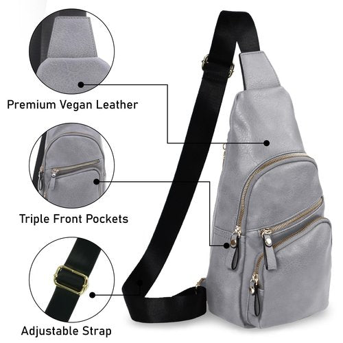 Emperia Small Sling Bag Fanny Packs Crossbody Bags Travel Backpack Chest Bag Gifts for Women Men Grey