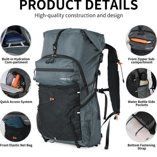 IX INOXTO Hiking Backpack for Men and Women, 30L Waterproof Camping Backpack with 3L Water Bladder and Rain Cover, Lightweight Outdoor Sport Travel Daypack Rucksack for Climbing Cycling (Dark gray)