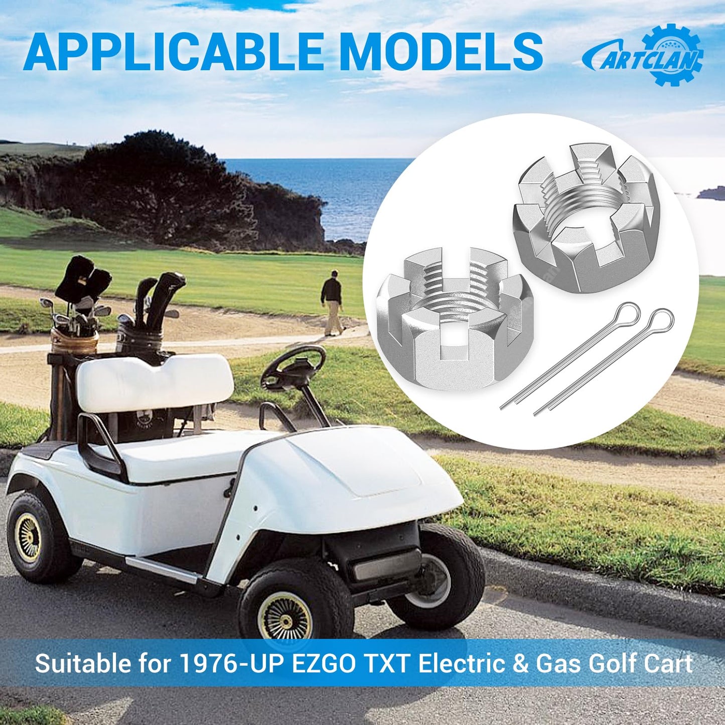 CartClan 2 Set EZGO TXT Golf Cart Slotted Nut & Pinning 1976-2013 Replacement Part 5/8-1815483-G1/612928 3010387-G1