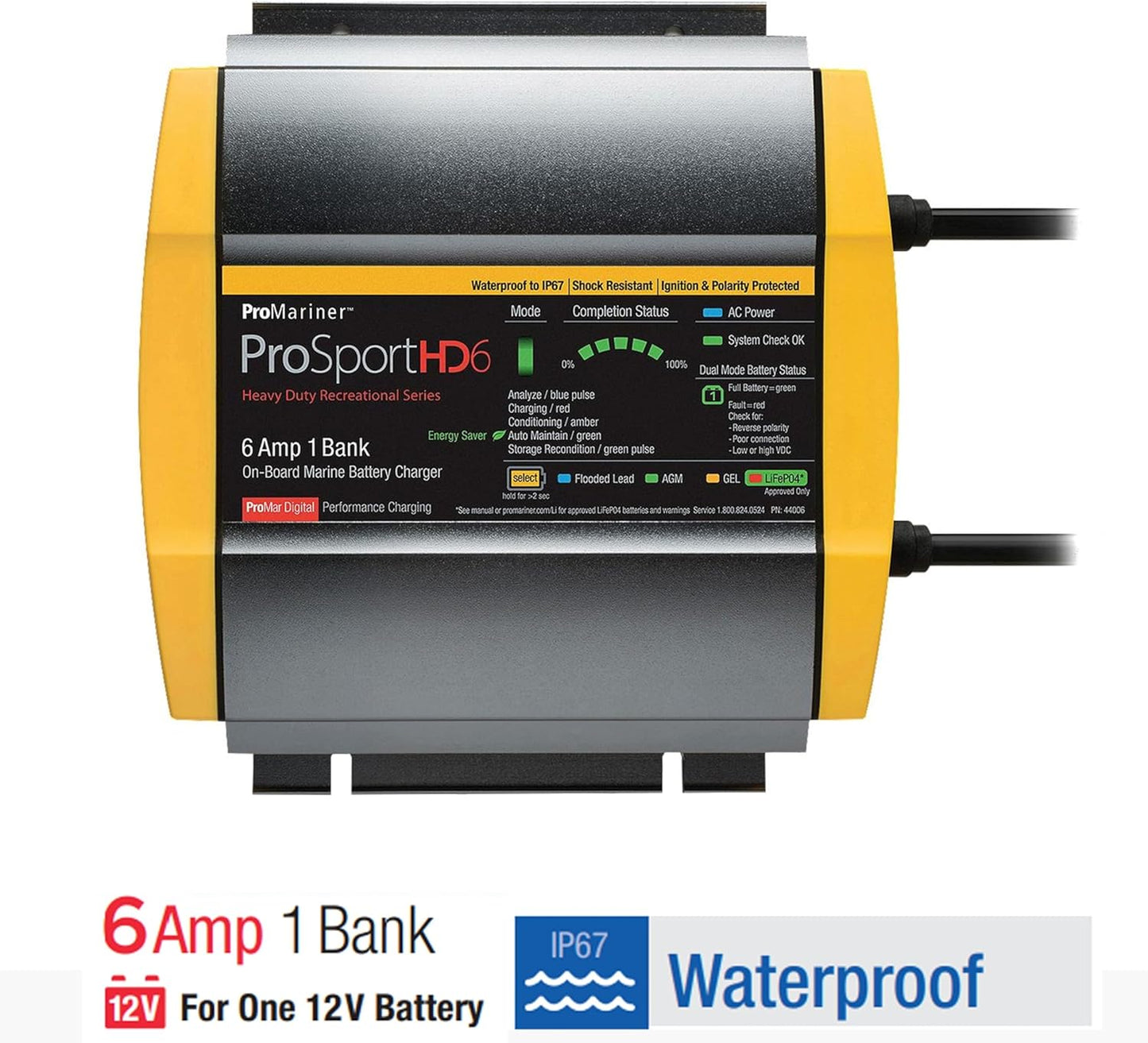 ProMariner 44006 ProSport HD Marine Battery Charger - Waterproof, 6 Amp, 1 Bank