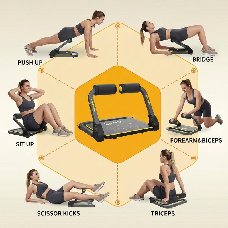 ZIWWVY Foldable Ab Machine - Adjustable Sit Up Bench for Home Gym, 300lb Capacity, Portable Core Workout Equipment