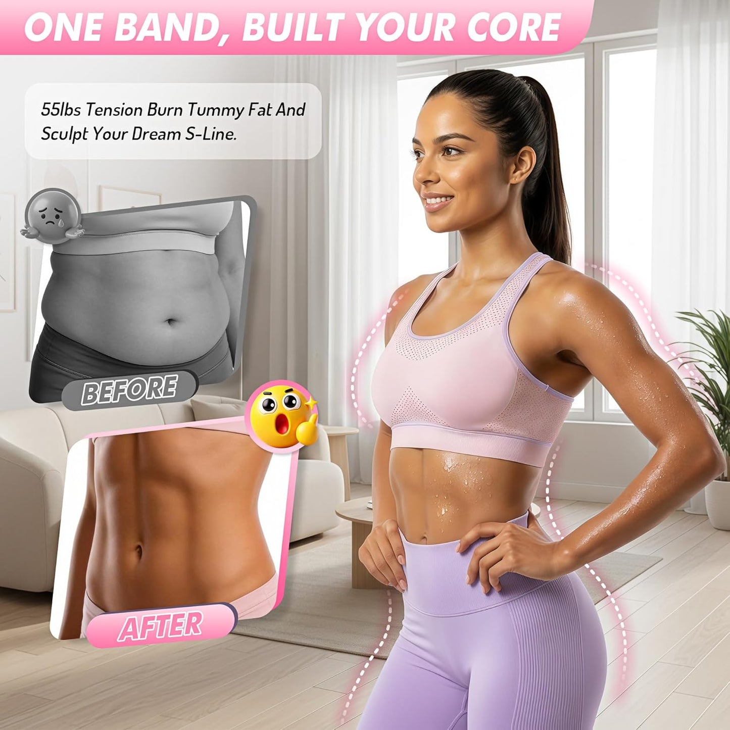 Pedal Resistance Band with Handle - Upgraded 55LBS Exercise Bands for Core, Abs, Legs & Glutes