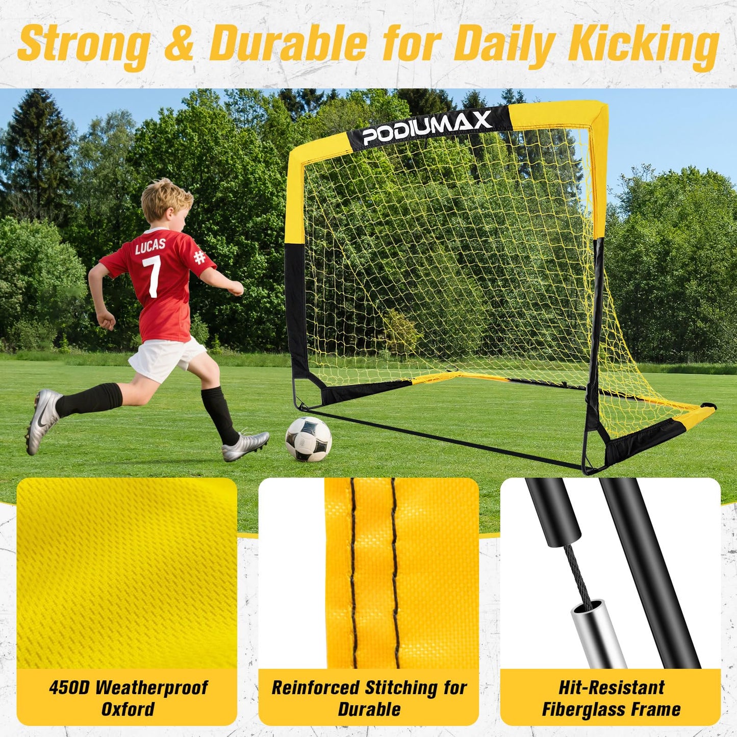 PodiuMax Kids Soccer Goal Set of 2, 4x3ft Pop up Portable Soccer Goals for Backyard, Soccer Net for Kids Age 3 4 5 6 7 8, Toddler Soccer Goal Gift with 1 Ball, 1 Target Net, 10 Cones, 2 Targets
