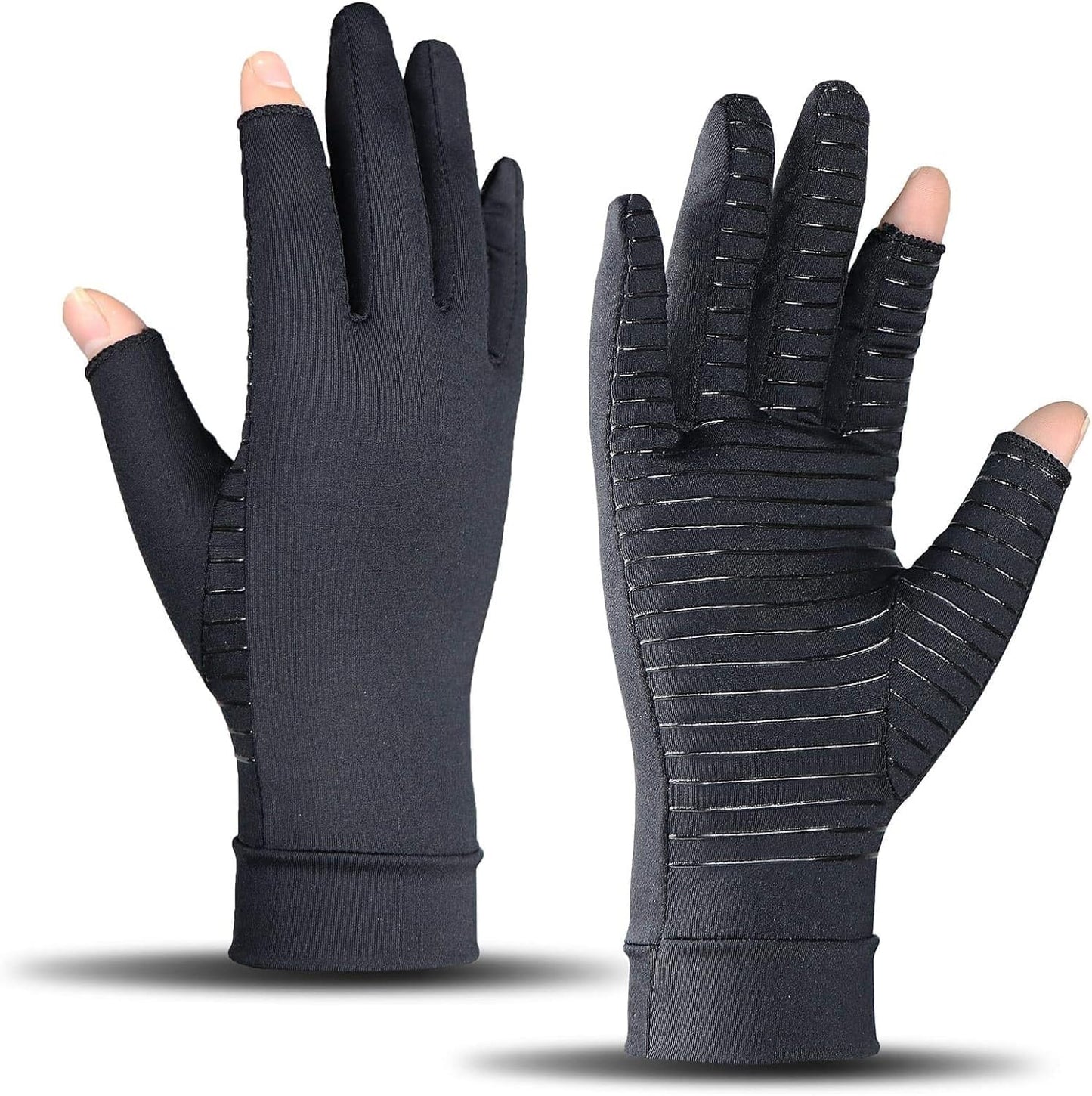 ITHW Copper Compression Gloves for Carpal Tunnel Relief, Arthritis Pain Relief Gloves for Women and Men (2, 3F-Black, Medium)