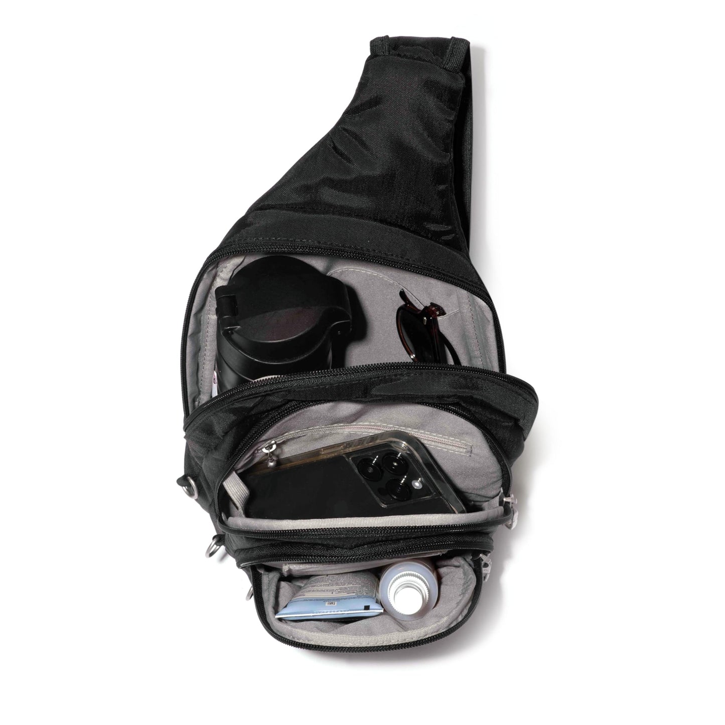 Baggallini Securtex® Anti-Theft Multi Zip Sling - Lightweight 8.6"x15.2" Travel Bag with Locking Zippers & RFID Protection