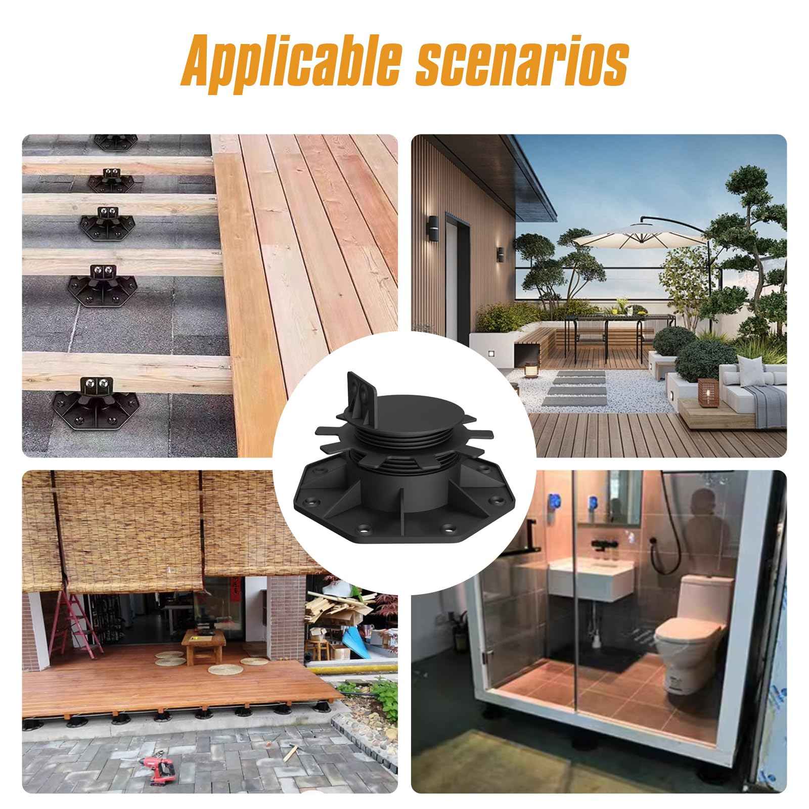 DECKIT 6 Pack Adjustable Deck Support Pedestal, High Load Deck Supports/Deck Blocks/Deck Support Blocks/Deck Footing for Floating Deck Platform & Floor Height Adjustment (1-3/16" to 2-3/8")