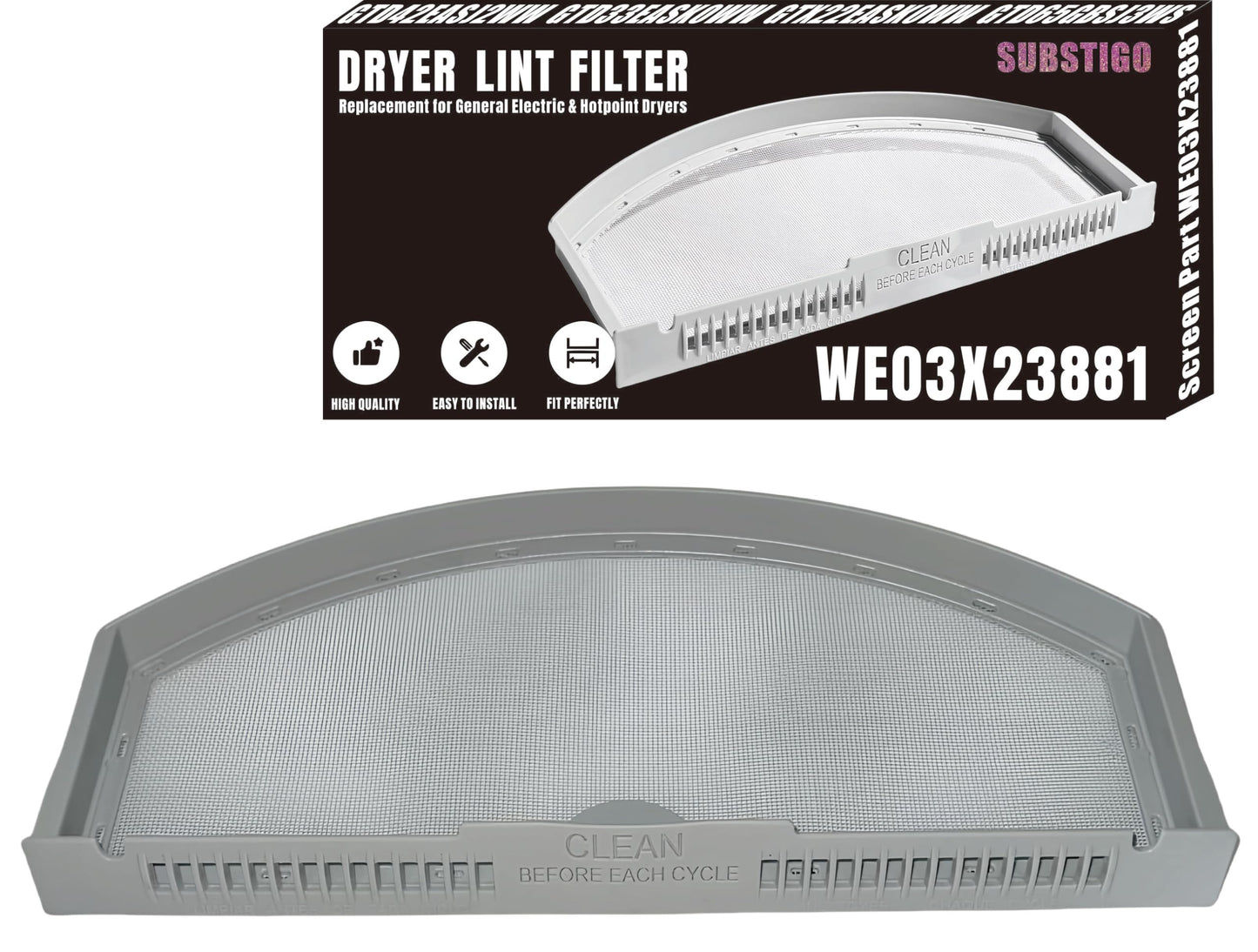 WE03X23881, WE03X23881 Dryer Lint Filter for GE Dryer Lint Screen Replacement Dryer Lint Catcher for GE Hotpoint Dryer Lint Screen Dryer Lint Filter Replacement Dryer Filter Clothes Dryer Replacement