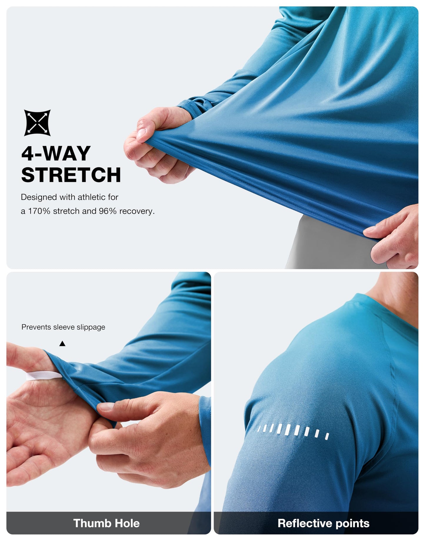 Men's Sun Swim Long Sleeve UPF 50+ Shirts Gradient Vivid Blue XL