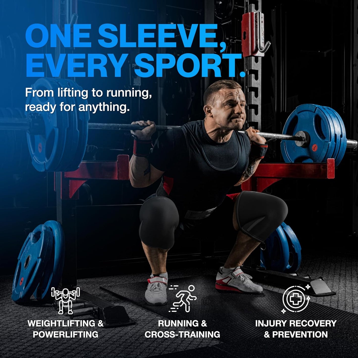 Modvel Knee Sleeves - 7mm Neoprene Compression Support for Weightlifting & Powerlifting - Medium Black (Pair)