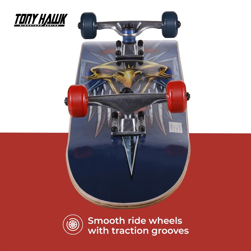 Tony Hawk 31 inch Skateboard, Tony Hawk Signature Series 2, 9-ply Maple Deck Skateboard for Cruising, Carving, Tricks and Downhill, Dagger/Cross/Skull