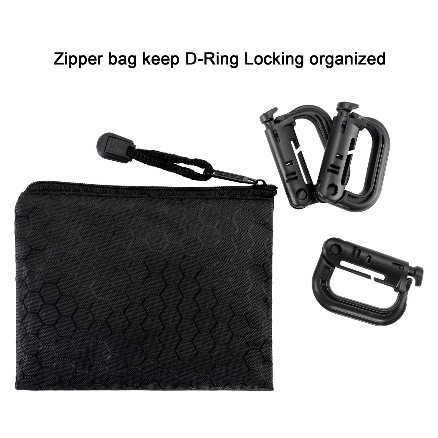 BOOSTEADY 10 Pack Multipurpose D-Ring Grimlock Locking for Molle Webbing with Zippered Pouch