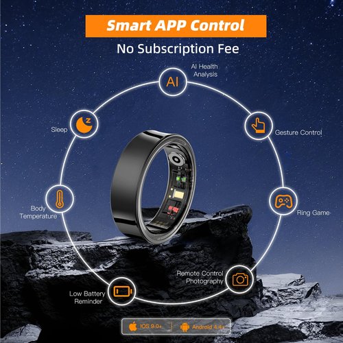 AMOVAN Smart Ring for Women Men, Fitness Tracker Ring with Body Temperature, Heart Rate, Blood Oxygen, Sleep Monitor, Calories, No Subscription Fee, IP68 Waterproof for iPhone & Android (Silver, #8)