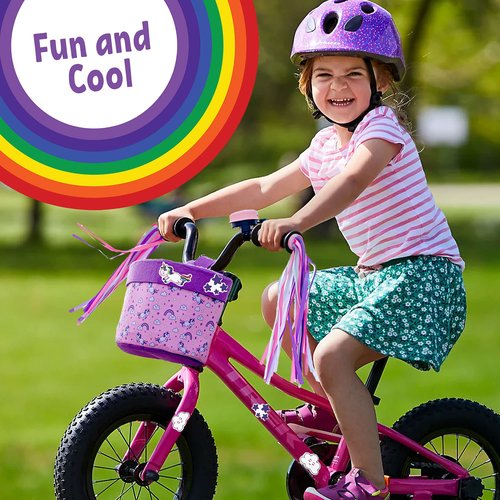 Unicorn Streamers Bike Basket for Girls - Front Facing, Bicycle Bell & Accessories w/Girls Bike Bell for Kids