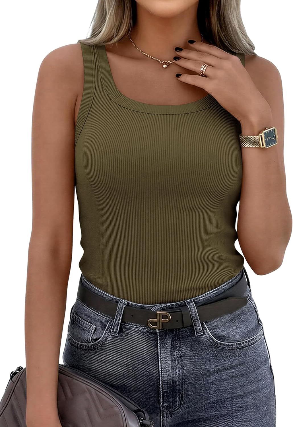 PrettyGarden Tank Tops for Women - Summer Sleeveless Scoop Neck Ribbed Cami Shirt in Casual Fit