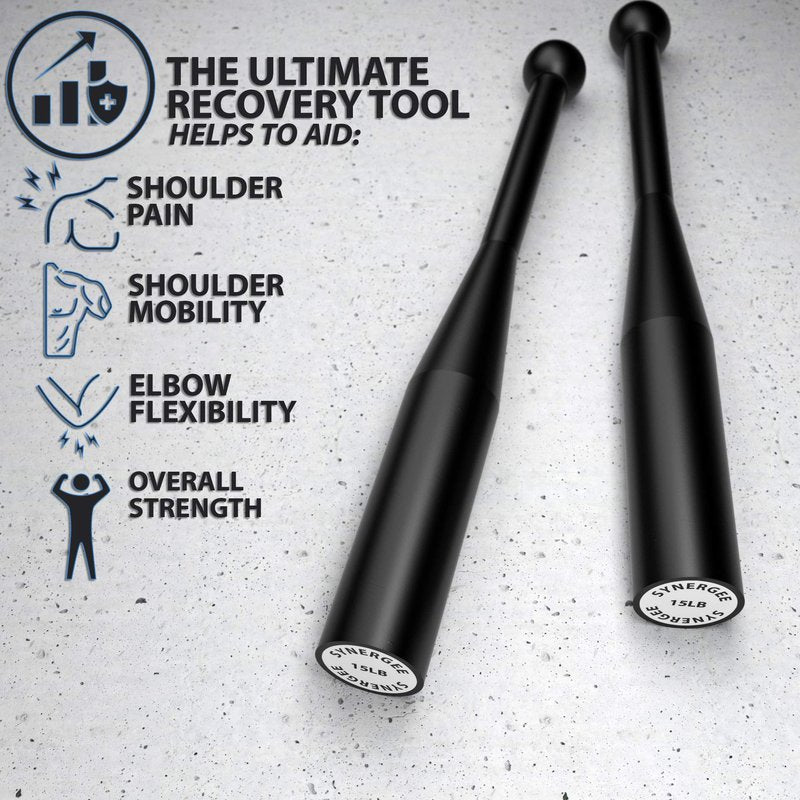 Synergee 15 LB Indian Club - Pair of Power Clubs - Exercise Weight Club Bells - Grip and Forearm Strength Trainer