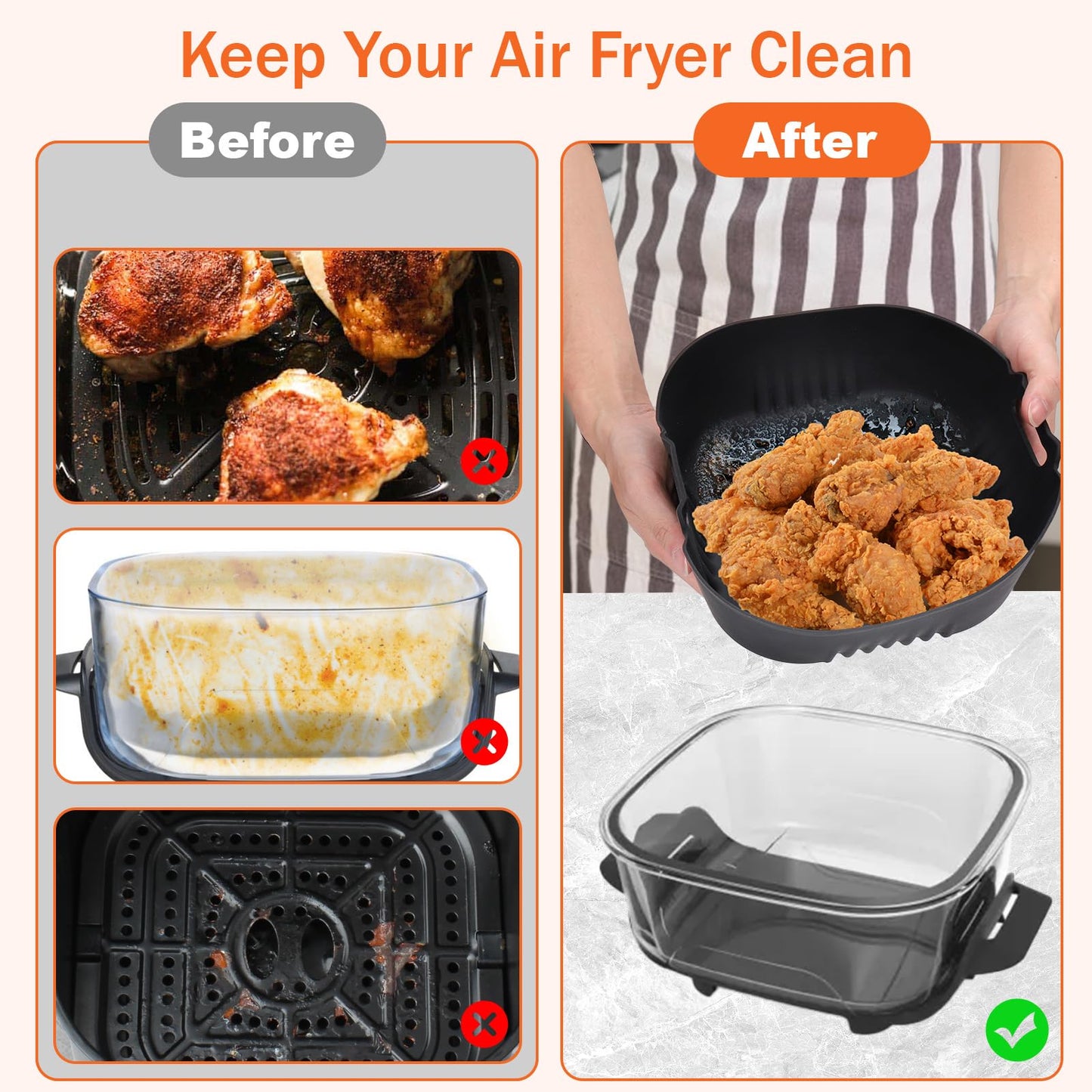 Palksky Silicone Air Fryer Liners for Ninja Crispi 4-In-1 Portable Glass Air Fryer Cooking System, 2Pcs Glass Airfryer Containers Accessories, Large for 4-Qt & Small for 6-Cups Container,Non-Stick