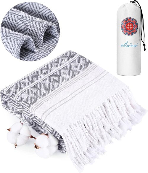Antfuny Turkish Beach Towel - Quick Dry, Sand-Free, Oversized XL for Pool & Travel - Gray