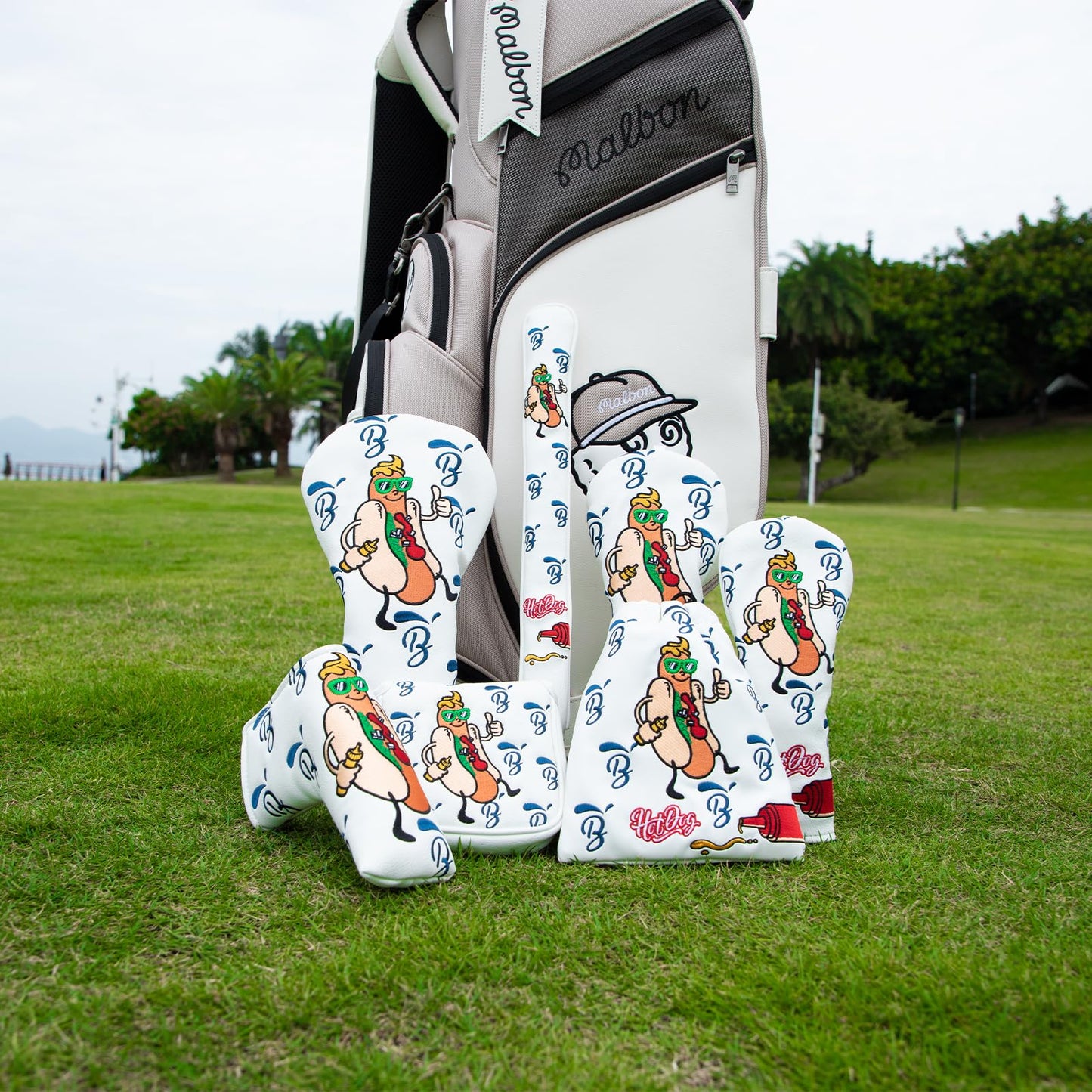 BAIRBRE Golf Alignment Stick Cover Hot Dog Design Premium Leather Golf Cover for Alignment Stick Holds 2 Sticks, White