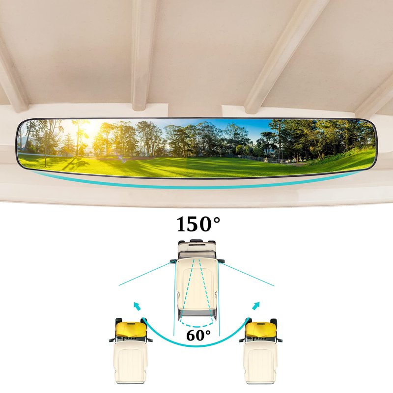 10L0L Golf Cart Rear View Mirror for Yamaha EZGO Club Car, 16.5" Extra Wide 180 Degree Panoramic Rearview Mirror