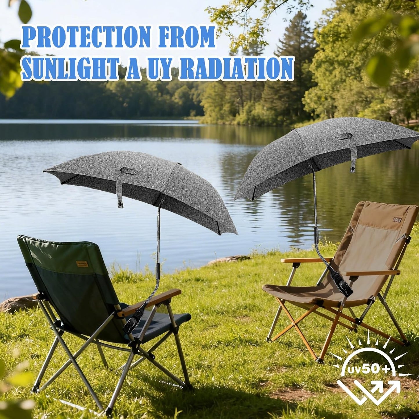 Skiennix Chair Umbrella - 78cm UV Protection Sun Shade with 360° Adjustable Clamp for Strollers & Beach Chairs