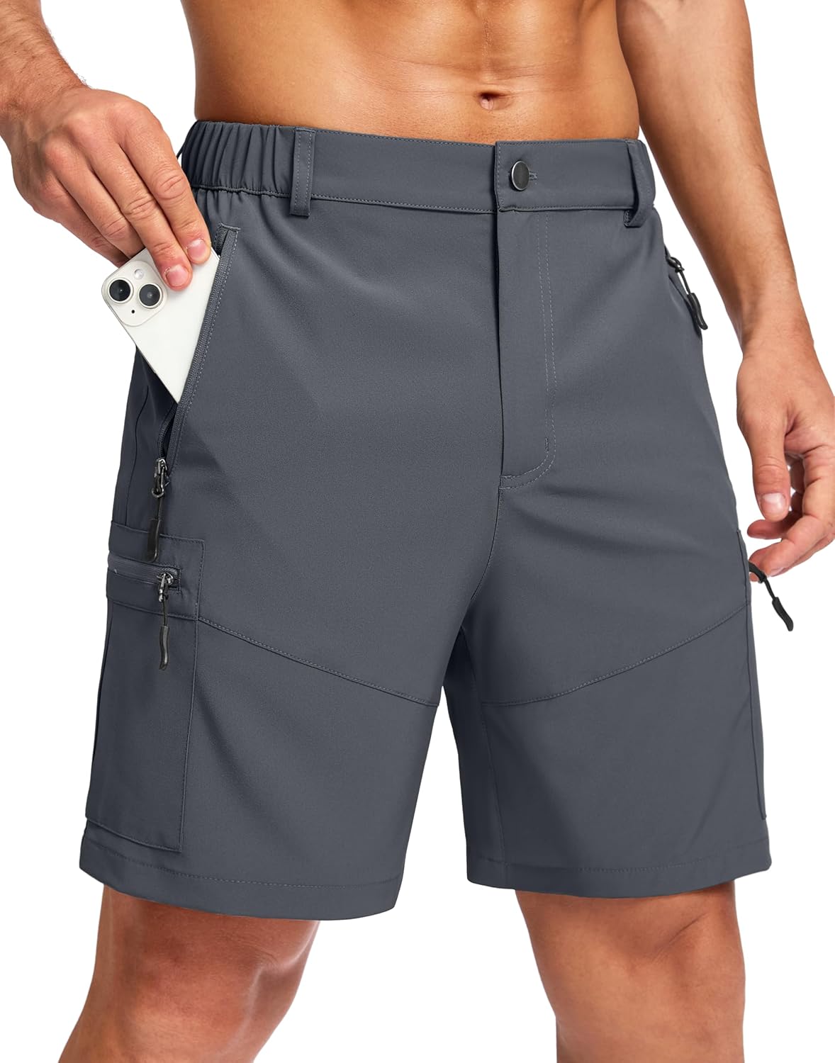 Pudolla Men's Hiking Cargo Shorts - Lightweight Outdoor Shorts with 5 Zipper Pockets | 9"/7"/11" Sizes
