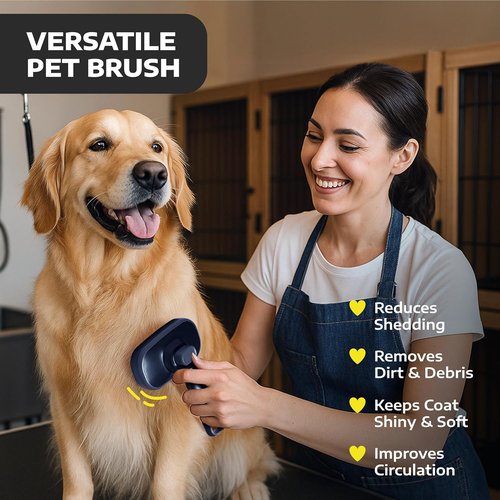 Hertzko Self-Cleaning Slicker Brush | Grooming Tool for Cats & Dogs – Painless Detangling – Black